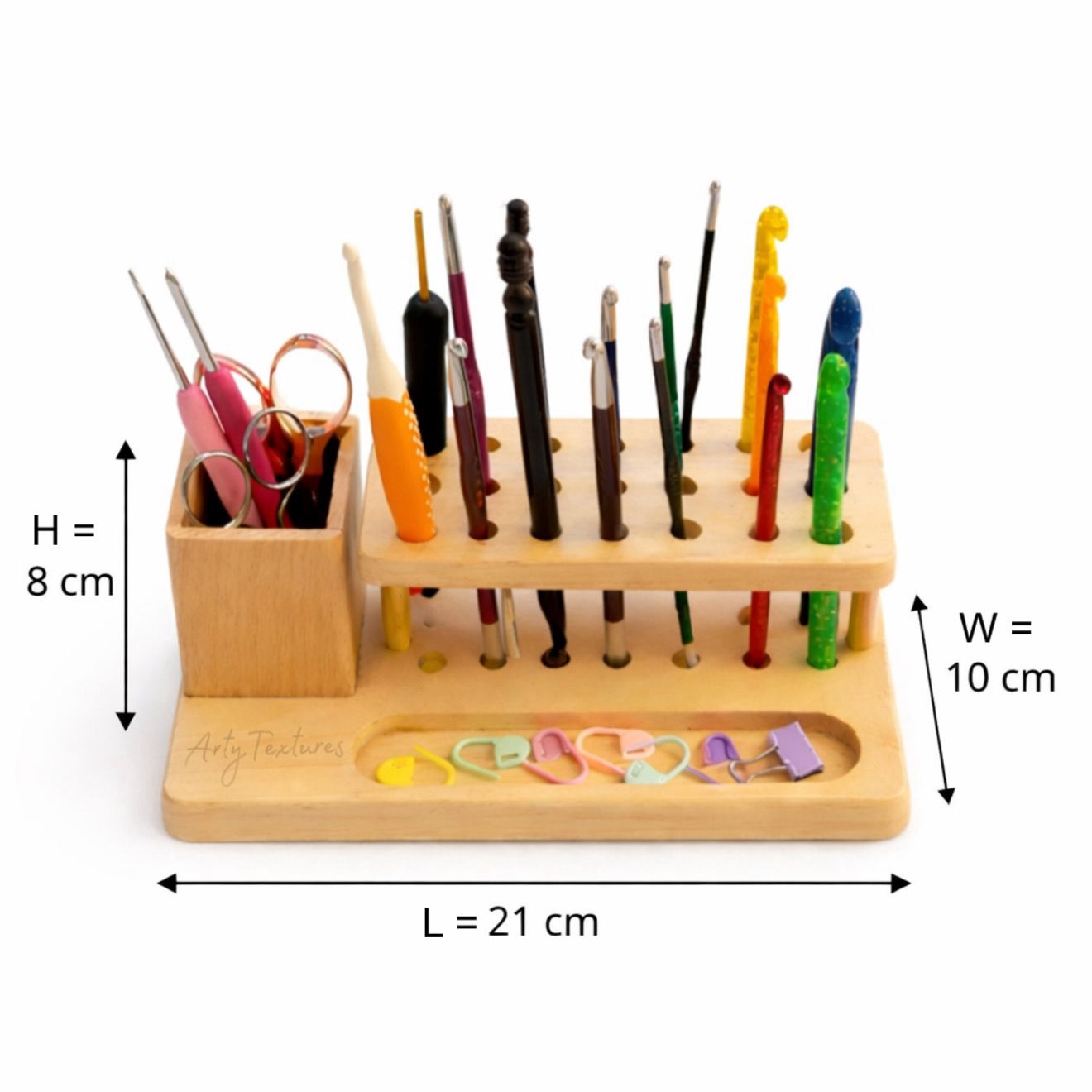 Premium Wooden Crochet Hook Organizer with Accessory Tray